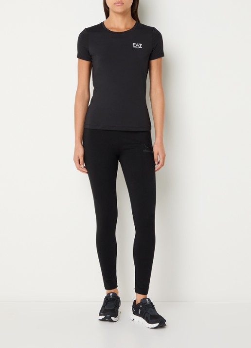 Armani Trainings T-shirt met logo en stretch - voorkant 3 zwart