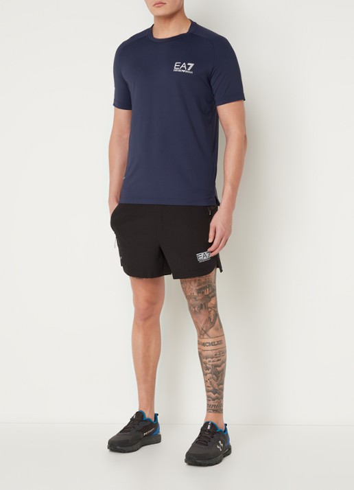 Armani Trainings T-shirt met logoprint - voorkant 2 blauw