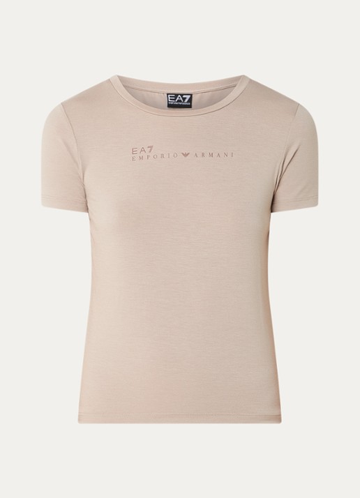 Armani Trainings T-shirt met logoprint - voorkant 3 donkerbeige