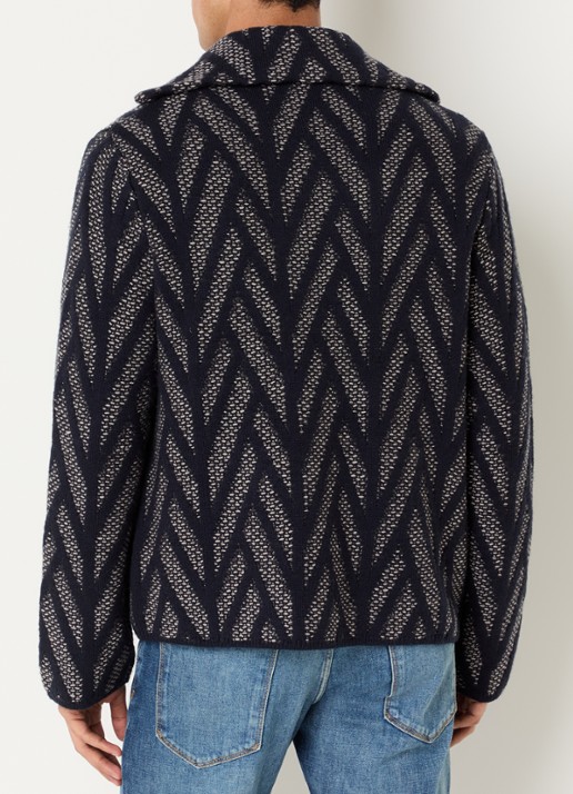 Armani Vest van scheerwol met ingebreid patroon  - achterkant 2 donkerblauw