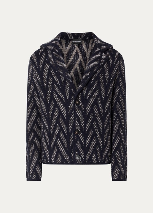Armani Vest van scheerwol met ingebreid patroon  - voorkant 3 donkerblauw