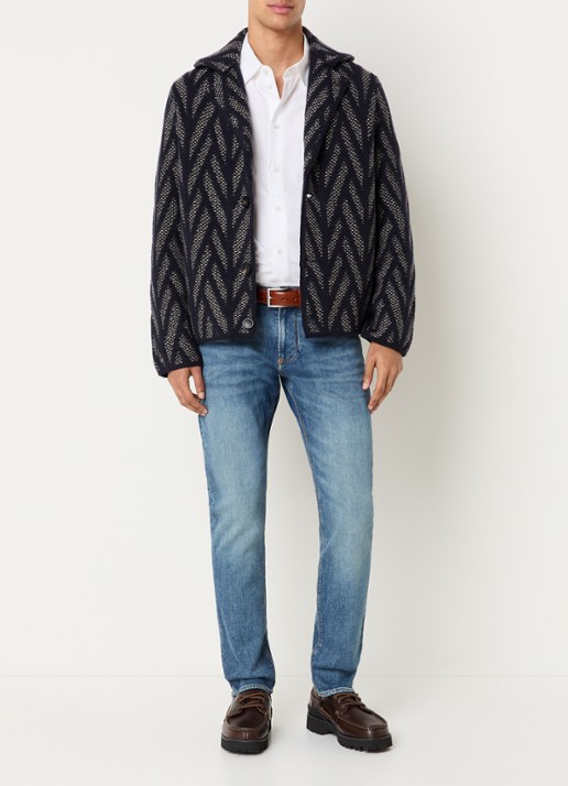 Armani Vest van scheerwol met ingebreid patroon  - voorkant 4 donkerblauw