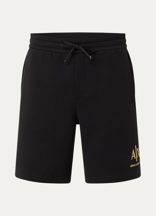 Armani Wide fit korte joggingbroek met logoborduring - voorkant zwart