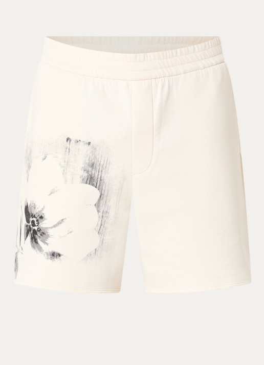 Armani Wide fit korte joggingbroek met print - voorkant 3 gebroken wit