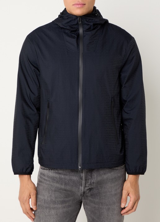 Armani Windjack met capuchon en ritszakken - detail 2 iconico 0920 blu nav / donkerblauw
