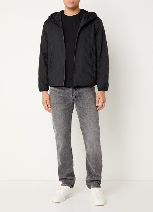 Armani Windjack met capuchon en ritszakken - voorkant 2 black beauty / zwart