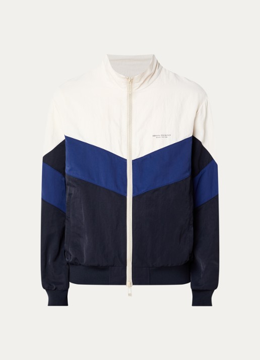Armani Windjack met streepprint en paspelzakken - voorkant 2 gebroken wit