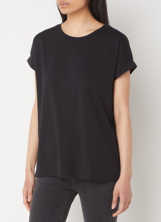 ARMEDANGELS T-shirt van  katoen met logoborduring - detail 4 zwart