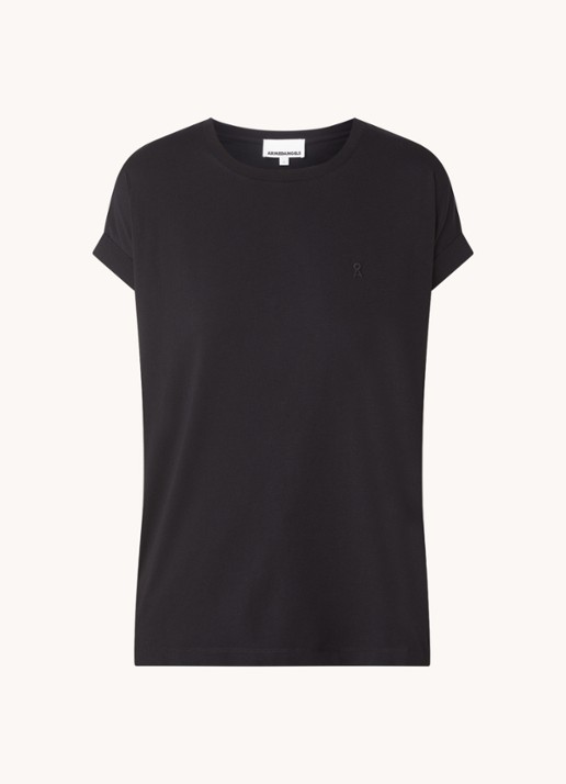 ARMEDANGELS T-shirt van  katoen met logoborduring - voorkant 2 zwart