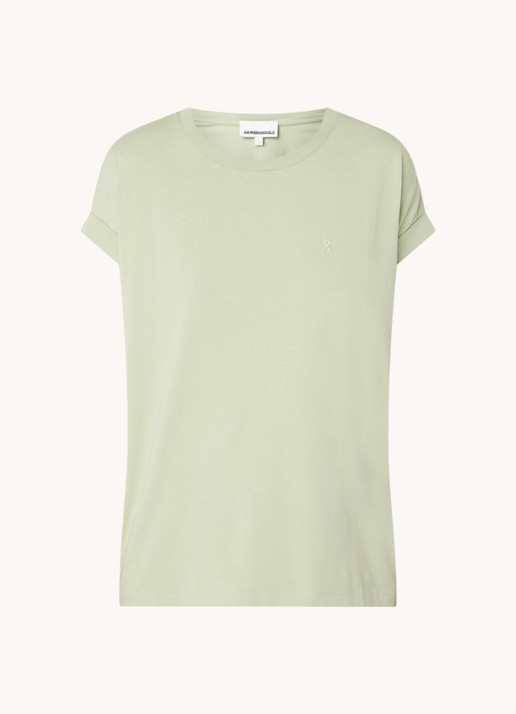 ARMEDANGELS T-shirt van  katoen met logoborduring - voorkant 2 lindegroen