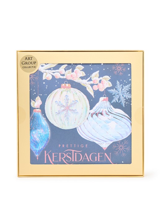 Art Group Kerstballen met glitter - 1 design - luxe kerstkaart met envelop - set van 8 - voorkant donkerblauw