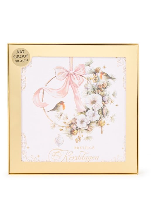 Art Group Kerstkrans met roodborstjes - 1 design - luxe kerstkaart met envelop - set van 8
