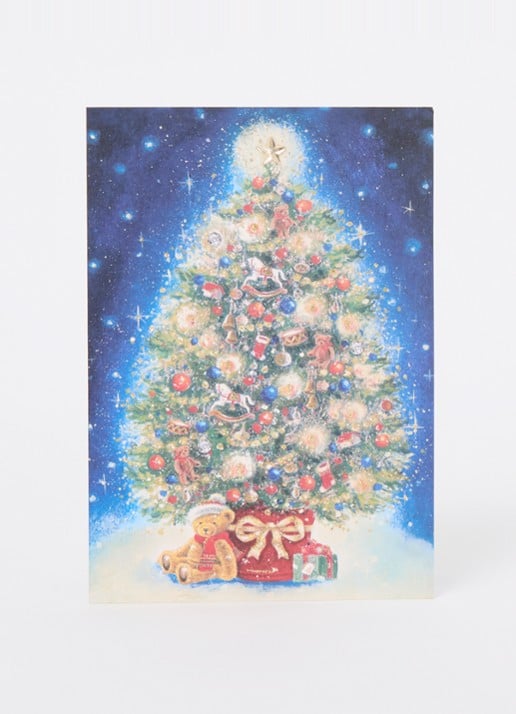 Art Group Klassieke kerstboom - 1 design - luxe kerstkaart met envelop - set van 8 - voorkant 2 donkerblauw