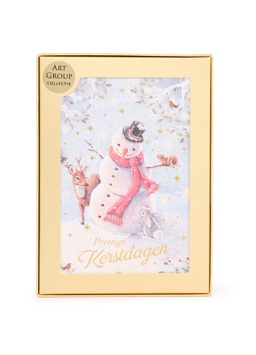Art Group Sneeuwpop met dieren - 1 design - luxe kerstkaart met envelop - set van 8