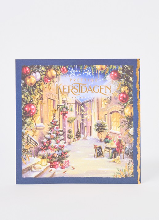 Art Group Straat in kerstsfeer - 1 design - kerstkaart met envelop - set van 8 - voorkant 2 multicolor