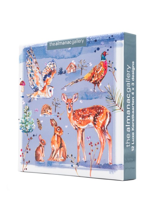 Art Group The Almanac Gallery, Wilde Dieren - 3 designs -  kerstkaart met envelop - set van 12 - detail multicolor