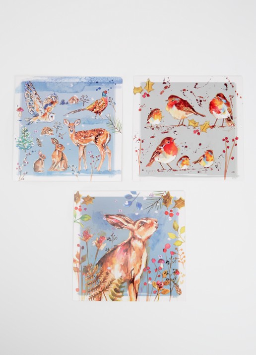 Art Group The Almanac Gallery, Wilde Dieren - 3 designs -  kerstkaart met envelop - set van 12 - voorkant 3 multicolor