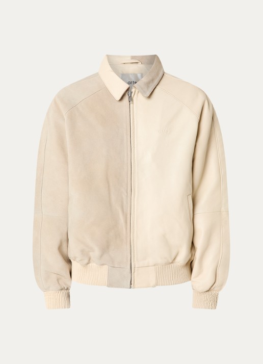 Arte Antwerp Bomberjack van lamsleer met steekzakken - voorkant 3 beige