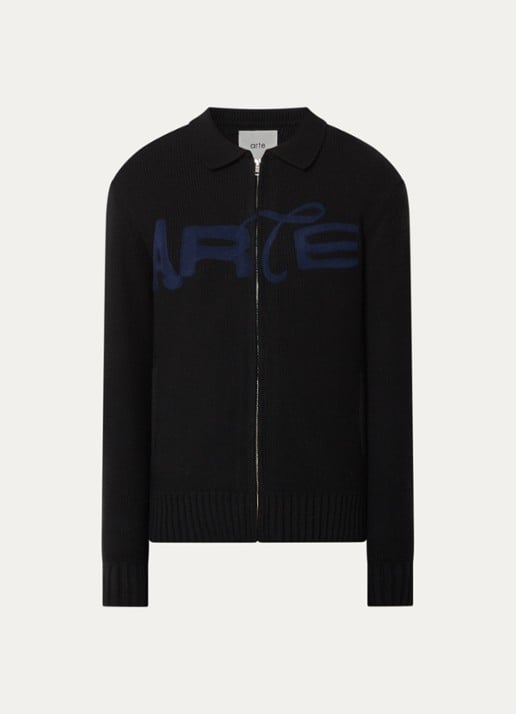 Arte Antwerp Energy grofgebreid vest met logoborduring - voorkant 3 zwart