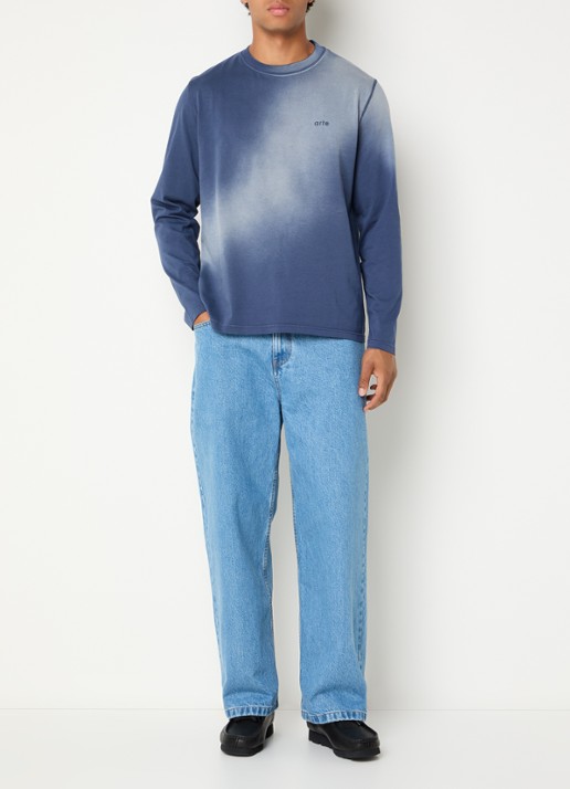 Arte Antwerp Fadeout longsleeve met logo- en backprint - voorkant 2 donkerblauw