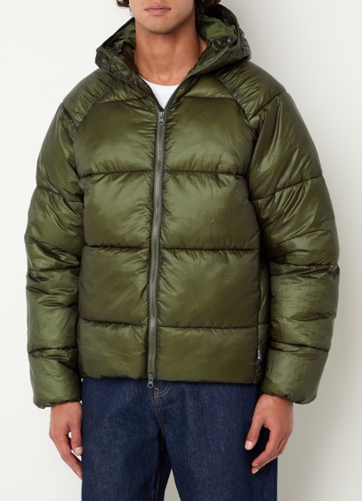Arte Antwerp Puffer jack met steekzakken met glanzende finish - detail 4 legergroen