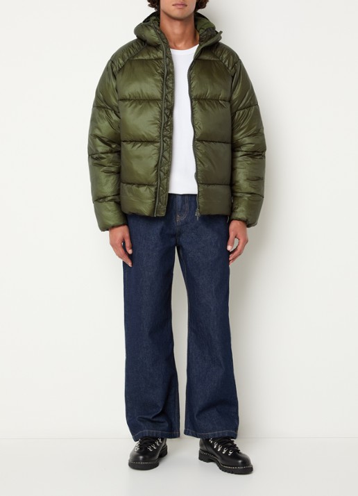 Arte Antwerp Puffer jack met steekzakken met glanzende finish - voorkant 2 legergroen