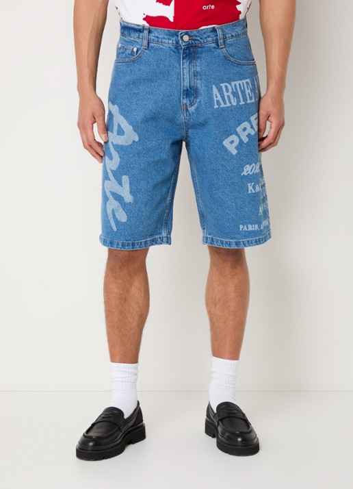 Arte Antwerp Straight fit korte broek van denim met logoprint - detail indigo