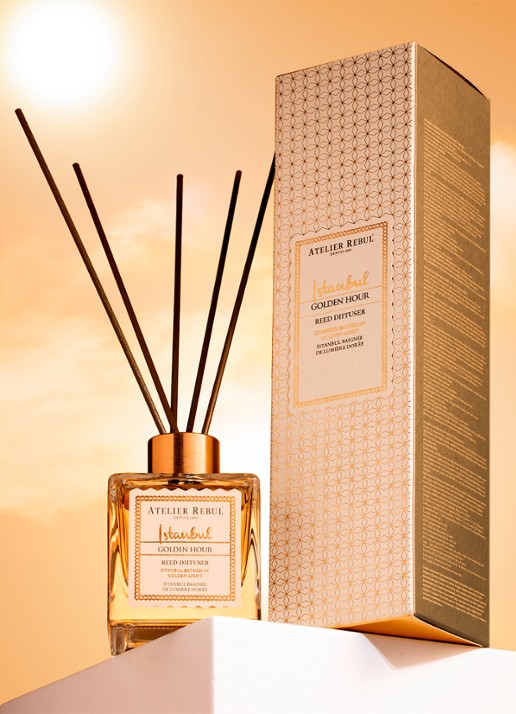 Atelier Rebul Istanbul Golden Hour geurstokjes 120 ml - detail 2 vanillegeel