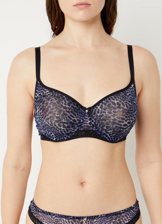 Aubade Balconette bh met panterprint - voorkant 2 donkerblauw