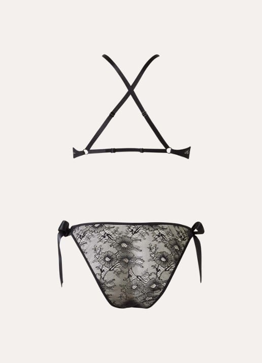 Aubade Insomnia bh en slip van kant met gestrikt detail in set - achterkant zwart