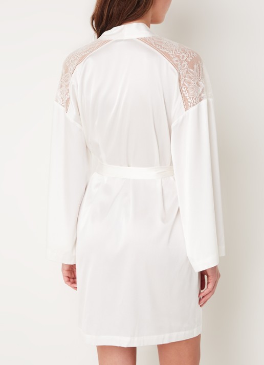 Aubade Midnight Whisper kimono in zijdeblend met kant - achterkant 4 wit