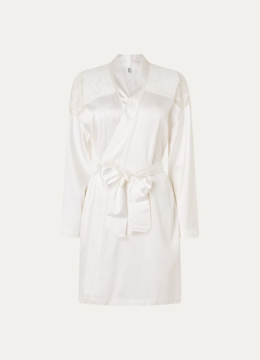Aubade Midnight Whisper kimono in zijdeblend met kant - voorkant 2 wit