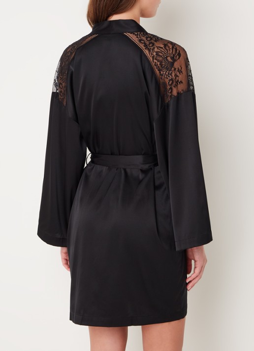 Aubade Midnight Whisper kimono in zijdeblend met kant - achterkant 4 zwart