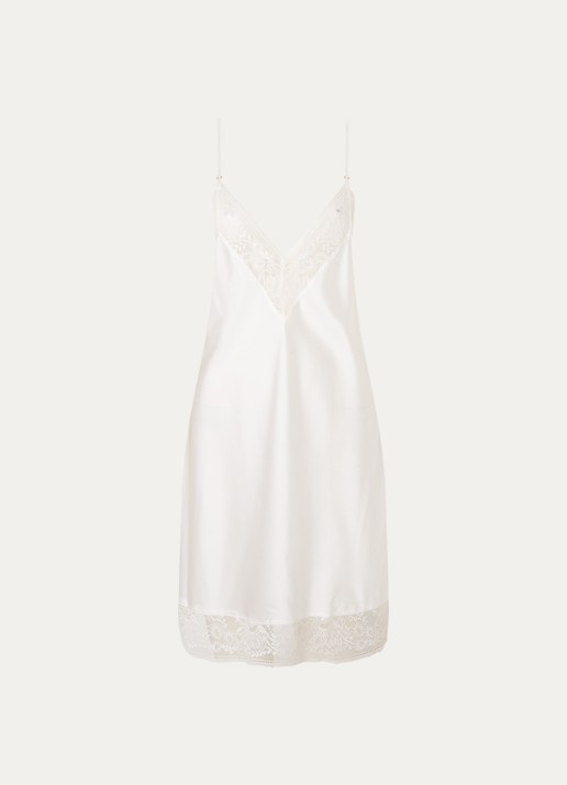 Aubade Midnight Whisper slipdress in zijdeblend met kant - voorkant 2 wit
