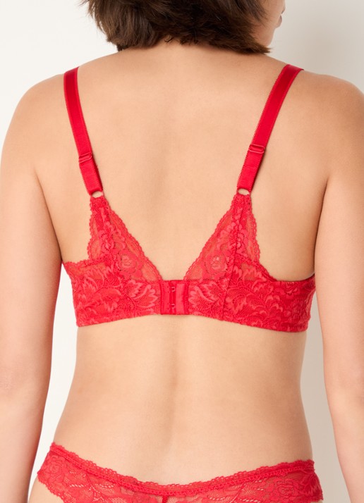 Aubade Rosessence voorgevormde plunge bh met overlay van kant - achterkant 3 rood