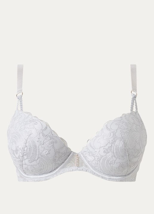 Aubade Satin Memories voorgevormde beugel bh met overlay van kant - voorkant 2 lichtgrijs