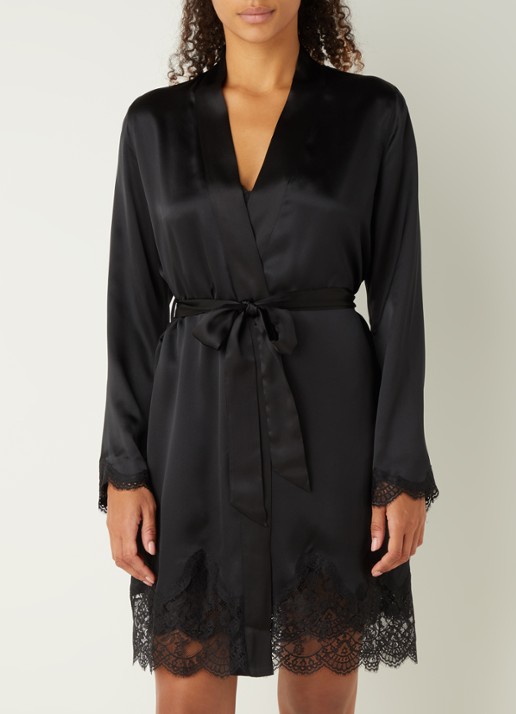 Aubade Toi Mon Amour kimono met kant - voorkant 2 zwart