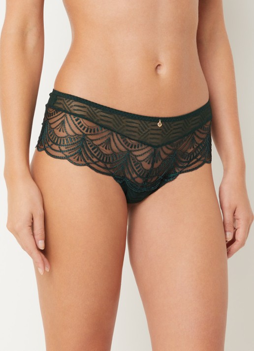 Aubade Vibes shorty van mesh met borduring - voorkant 5 donkergroen