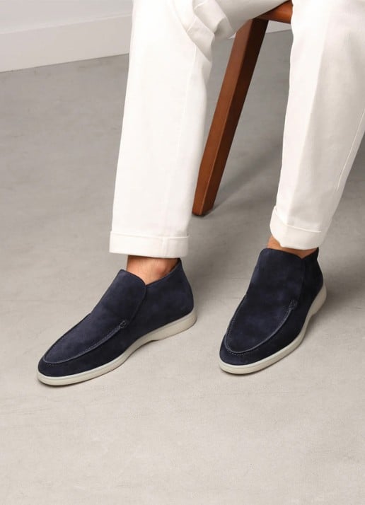 Aurélien City loafer van suède - voorkant 2 navy-410 / blauw