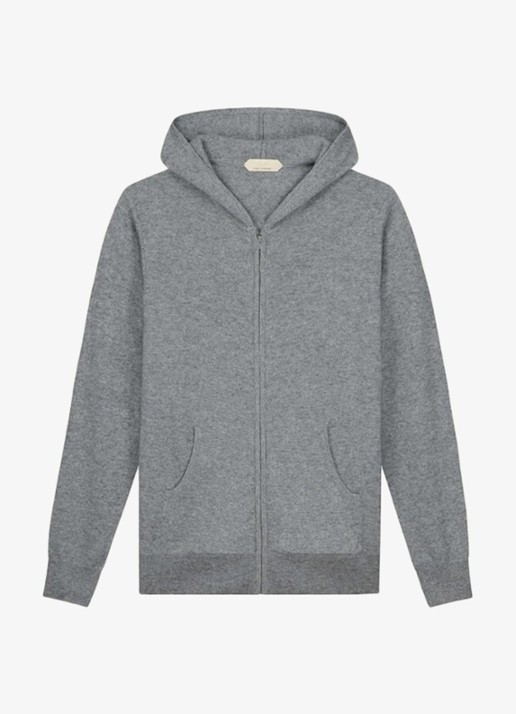 Aurélien Fijngebreid vest met capuchon - voorkant light grey-50