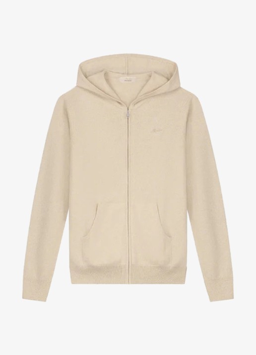 Aurélien Fijngebreid vest met capuchon - voorkant light beige-271