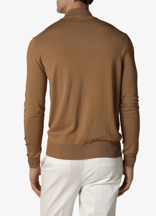 Aurélien Fijngebreide trui van merino wol met halve rits - achterkant 4 caramel-261