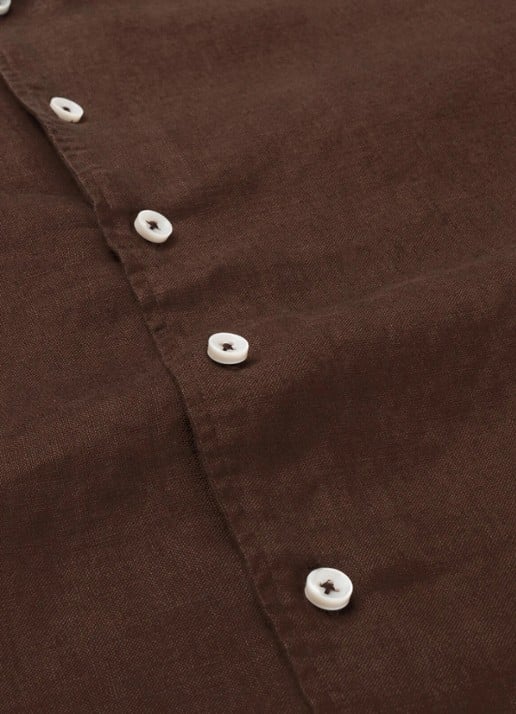 Aurélien Regular fit overhemd van linnen - detail 3 chocolate-201 / bruin