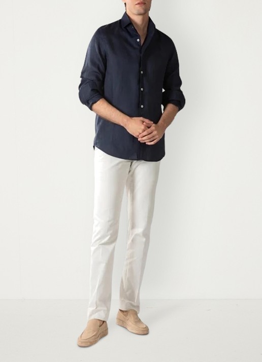 Aurélien Regular fit overhemd van linnen - voorkant 5 navy-410