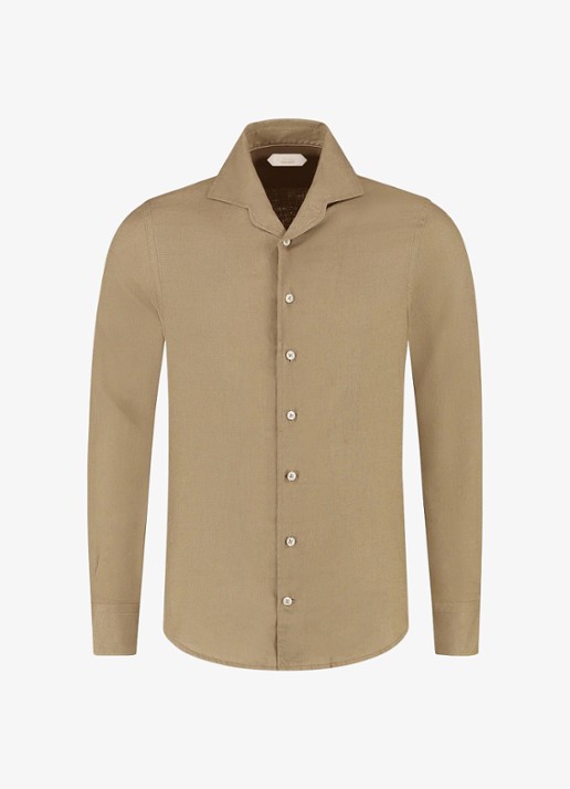 Aurélien Regular fit overhemd van linnen - voorkant dark taupe-901