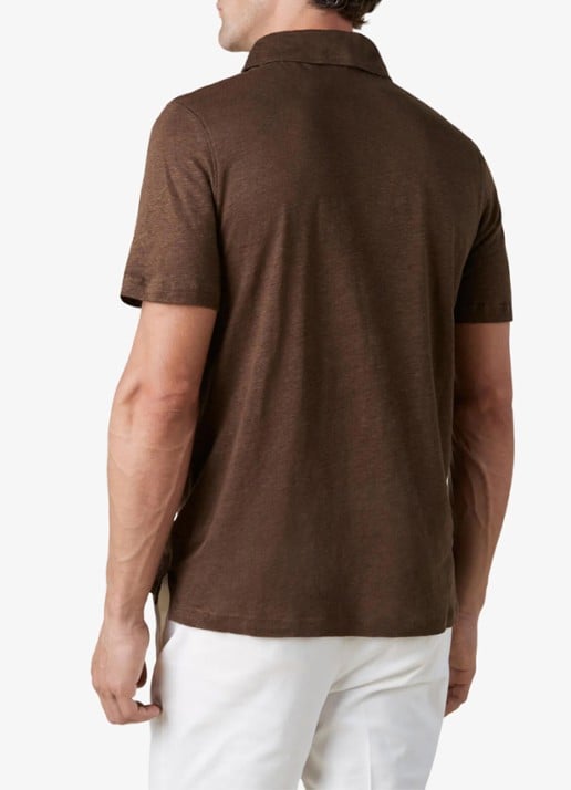 Aurélien Regular fit polo van linnen - achterkant 6 chocolate-201 / bruin