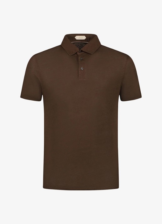 Aurélien Regular fit polo van linnen - voorkant 4 chocolate-201 / bruin