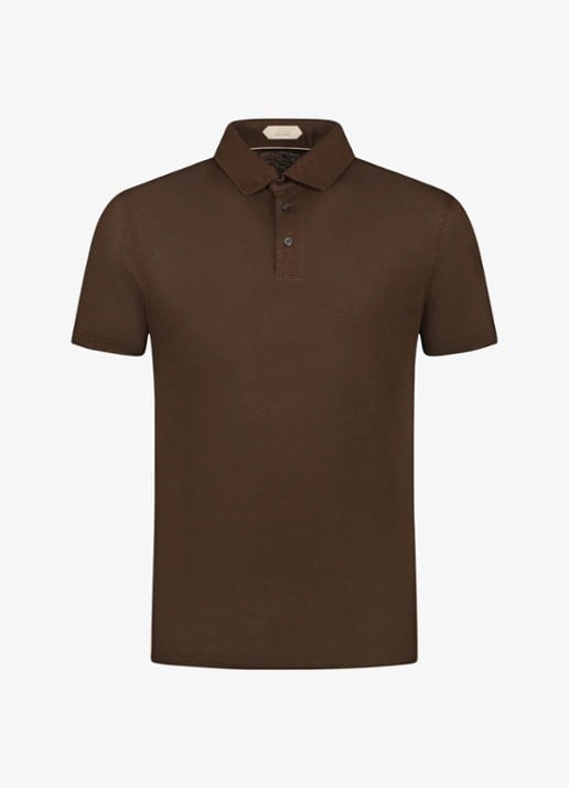 Aurélien Regular fit polo van linnen - voorkant 4 chocolate-201 / bruin