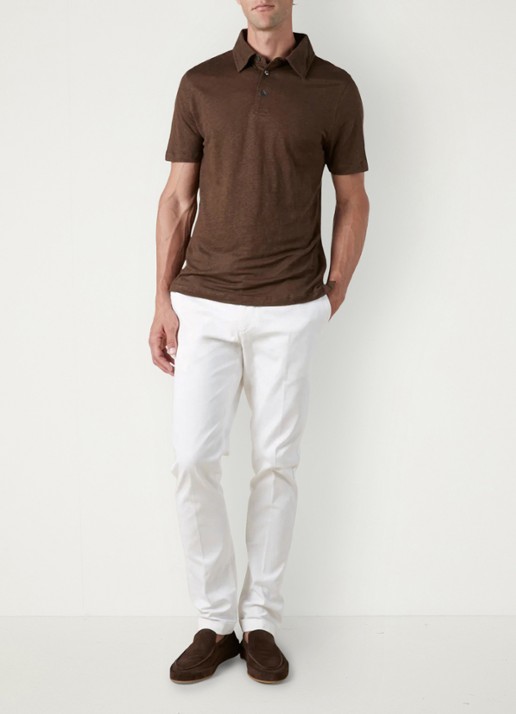Aurélien Regular fit polo van linnen - voorkant 5 chocolate-201 / bruin
