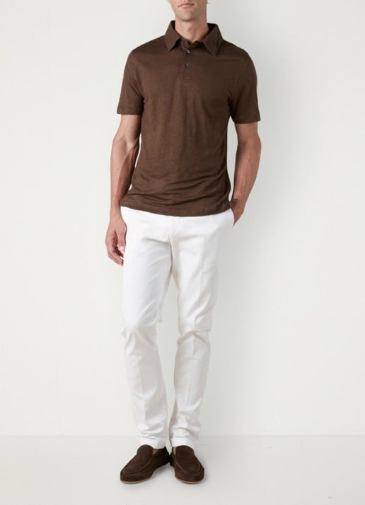 Aurélien Regular fit polo van linnen - voorkant 5 chocolate-201 / bruin